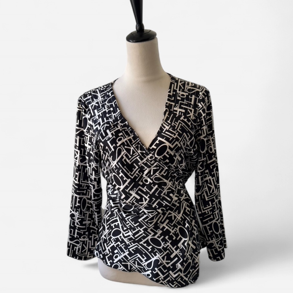 Poleci Logo Black and White Silk Wrap Top